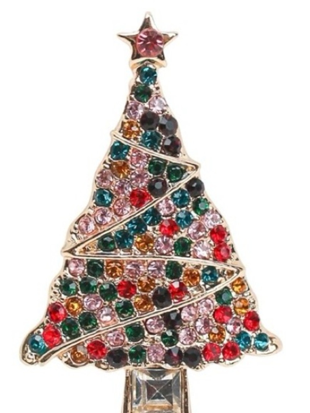 Festive Multicolor Crystal Christmas Tree Brooch - Unbranded